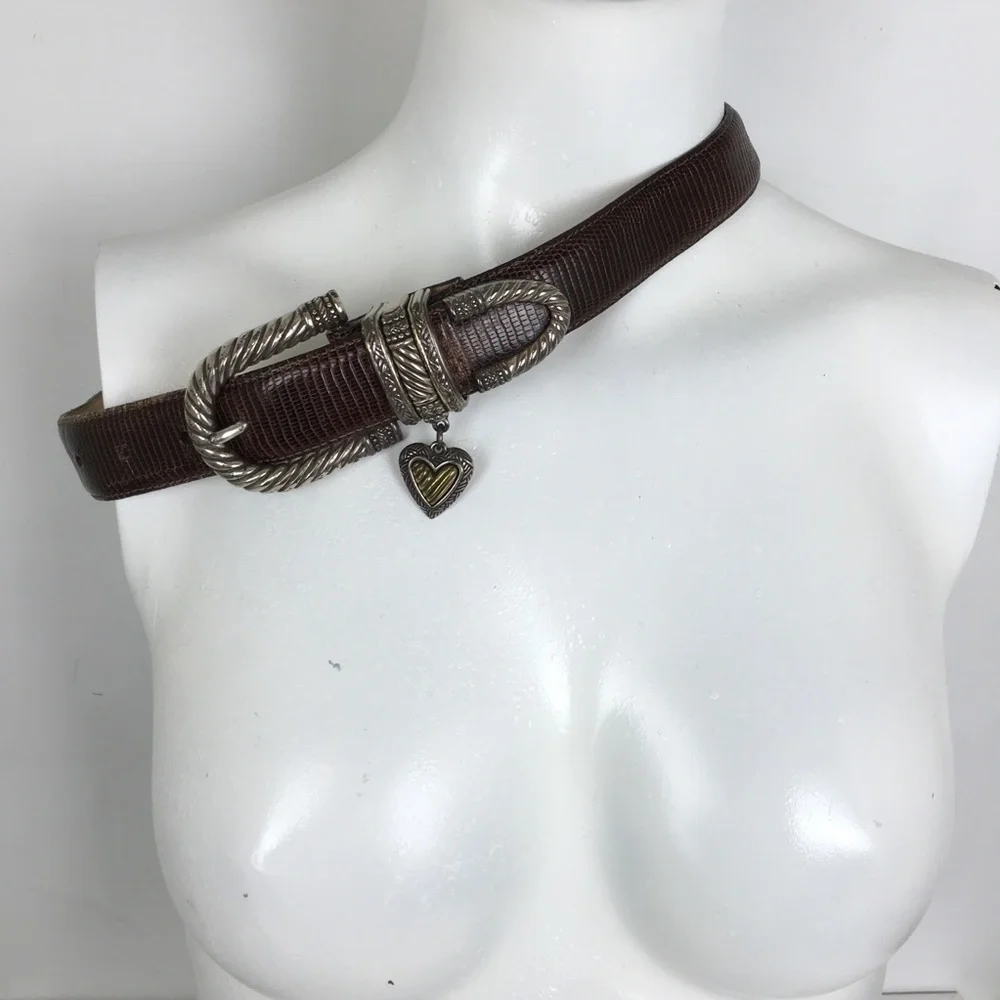 Brighton Brown Leather Belt Snakeskin Embossed Women’s Size S Preppy Old Money
